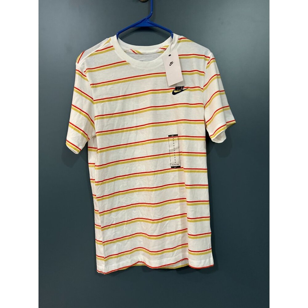 NEW Nike Club Stripe T-Shirt Red & Yellow Stripes White Tee Mens Size Small